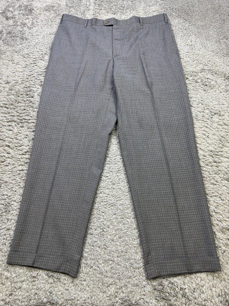 Zanella Pants Men 40x30 Todd Gray Wool Check Cuffed Trousers Slack Made In Italy