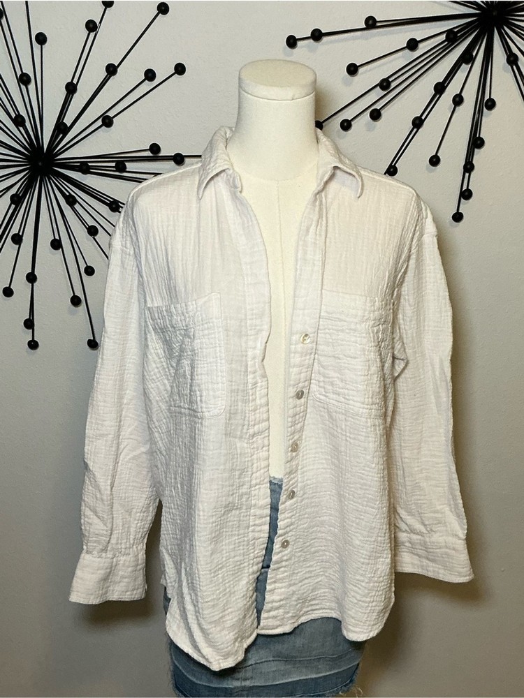 Topshop White Gauze Button Down Shirt Lightweight Cotton Blouse Size US 4