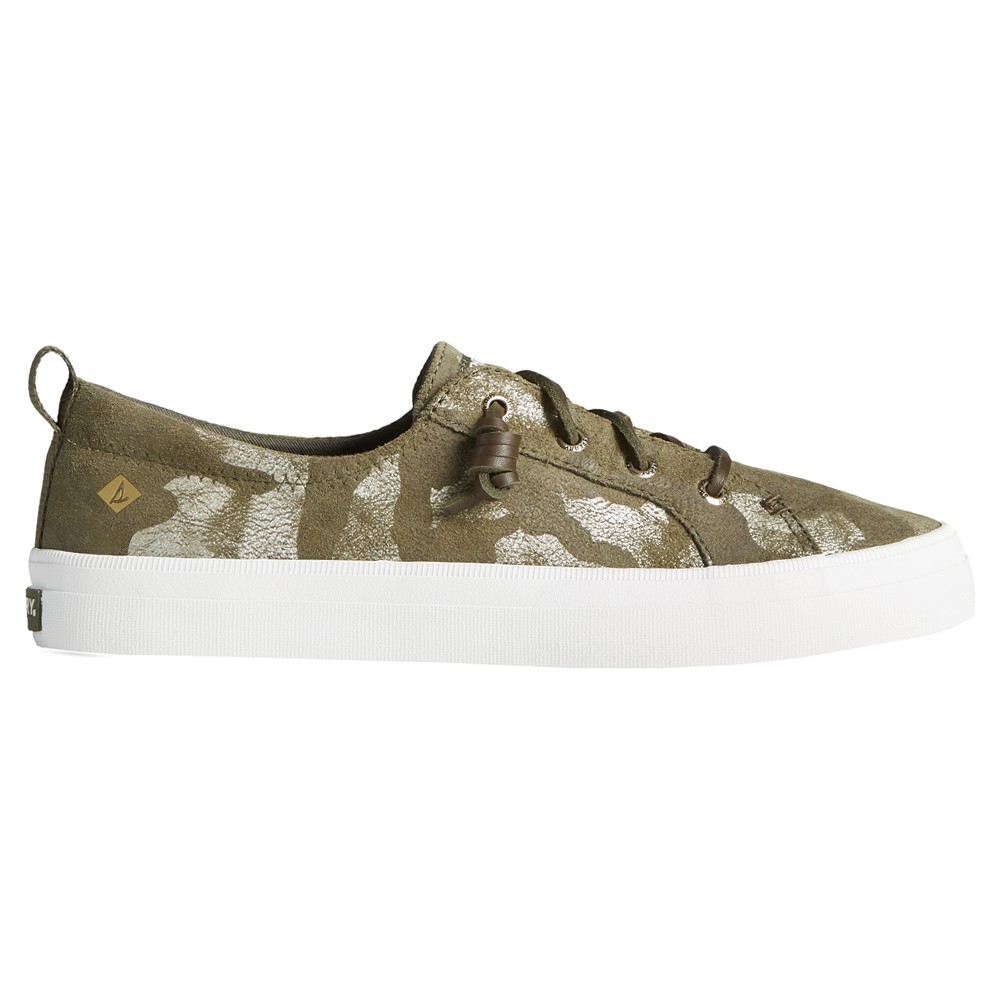 Sperry Crest Vibe Metallic Camo Lace Up Sneaker Womens Green Sneakers Casual Sho