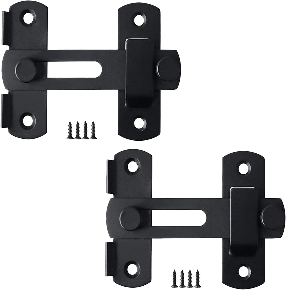 Double 2C Barn Door Lock Hardware, 2 Pack Carbon Steel Gate Latches, Black