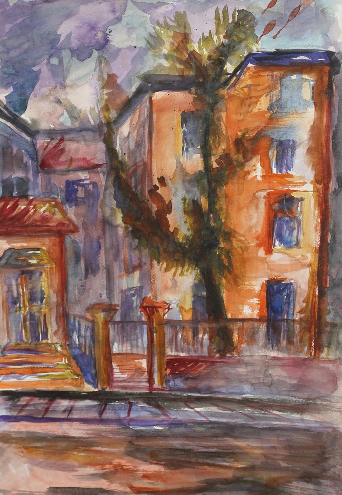 2013 original watercolor painting landscape cityscape signed