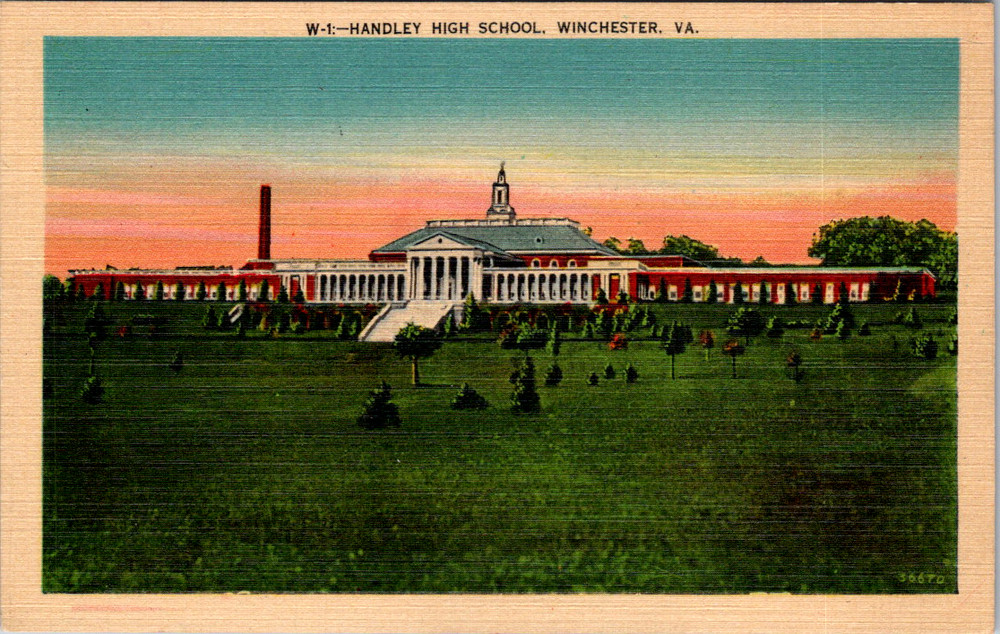 Vintage Postcard Handley High School Sunset Winchester Virginia
