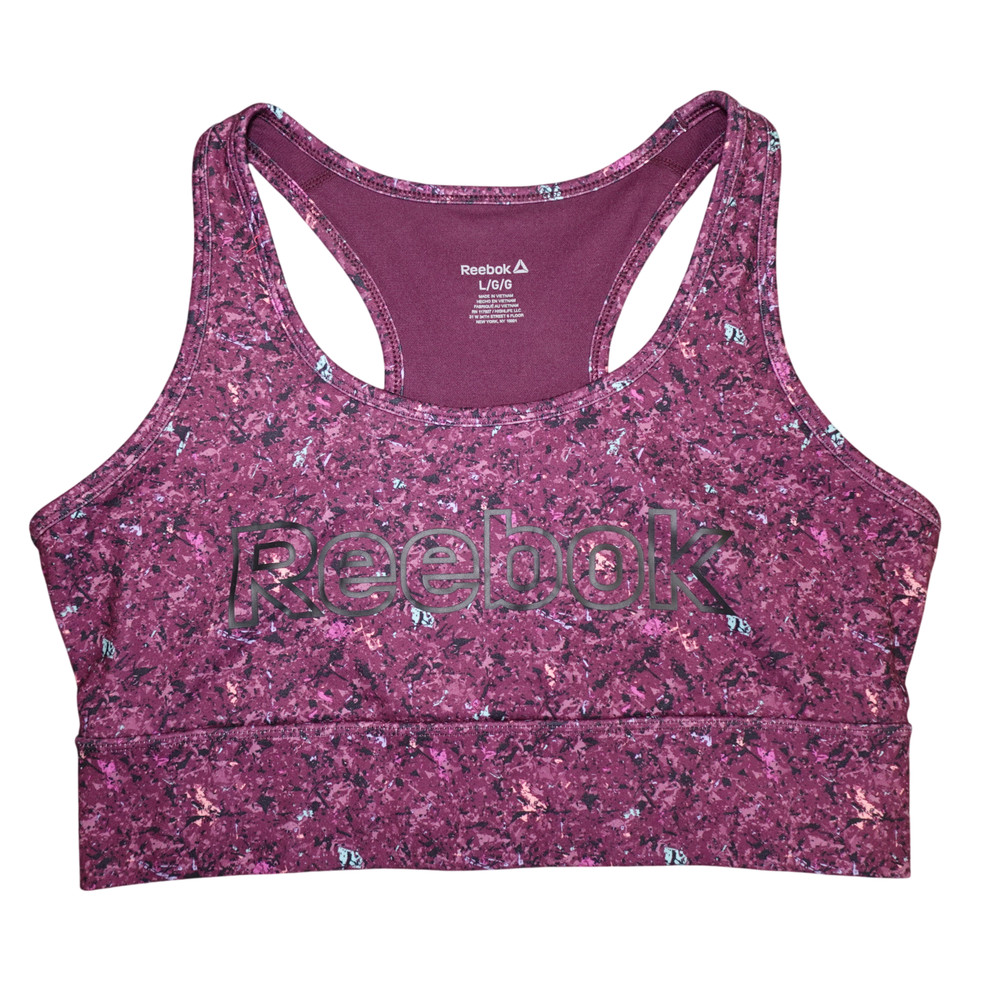 Reebok Women's Renew Longlined Printed Sports Bra Large Purple