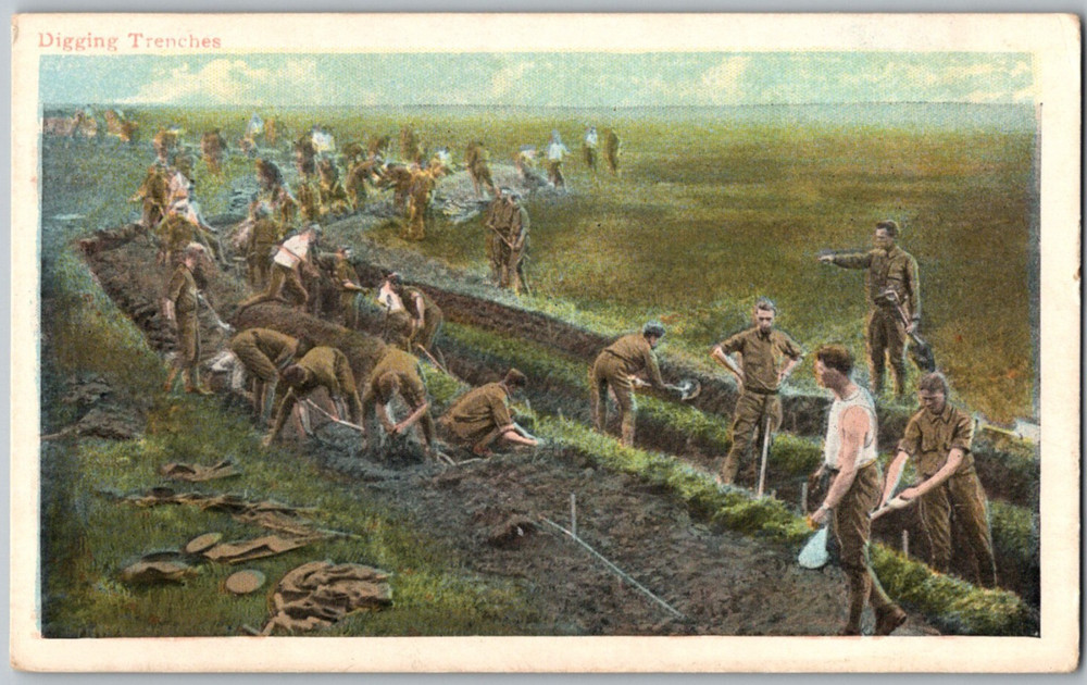 WWI US Soldiers Digging Trenches Unposted Illustrated Postal Card Co. Postcard