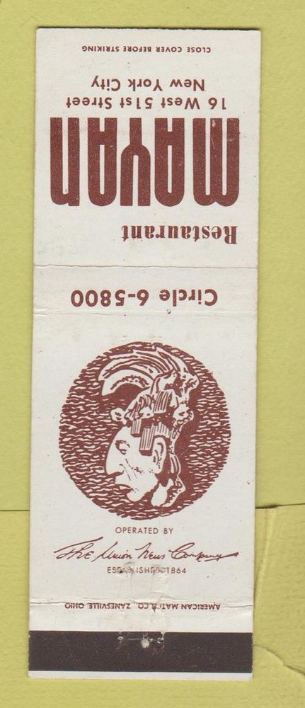 Matchbook Cover - Restaurant Mayan New York City