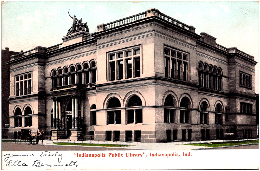 Indianapolis Public Library Indiana IN Horses & Buggy 1900s Antique Postcard UDB