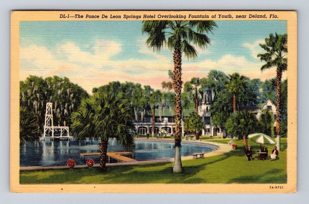 Deland FL-Florida, The Ponce De Leon Springs Hotel, Vintage c1949 Postcard