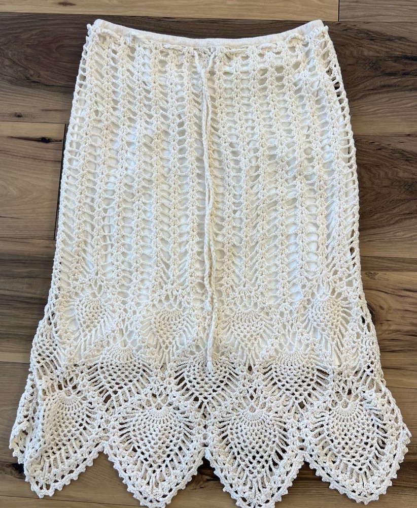 Caslon Crochet Lace Midi Skirt Womens M Ivory Boho Lined Scallop Hem