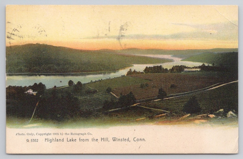 Highland Lake Winsted CT 1905 Rotograph Postcard Sunset Farm Landscape