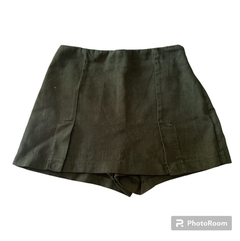 NWT Womens Zara Dark Green Cotton Denim Mini Skort Pleated Skirt Y2K Style Small