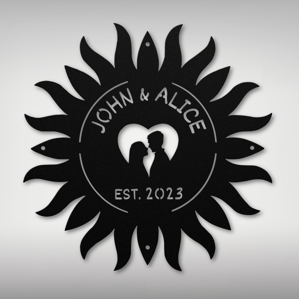 Personalized Sun Couple Names Metal Sign Custom Home Decor Gift for Couples