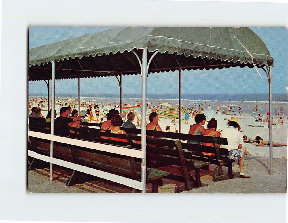 Postcard Green Benches Beach Scene Ogunquit Maine USA