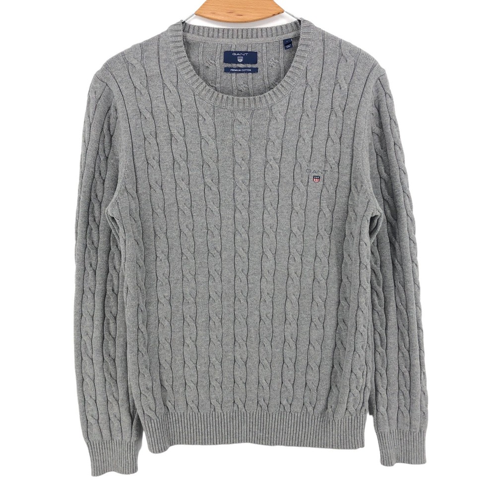 GANT Men Premium Cotton Crew Neck Grey Pullover Jumper Sweater Size S