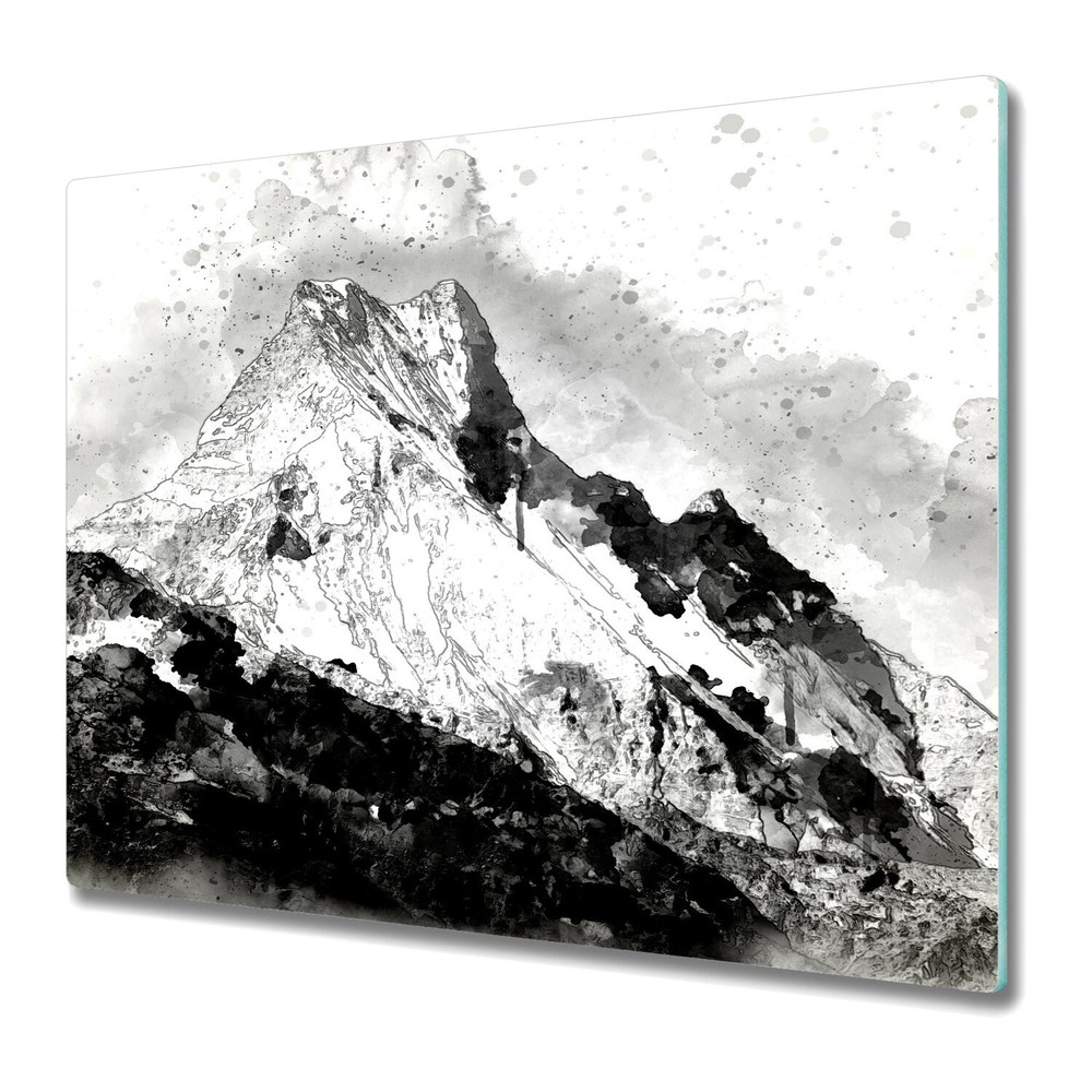 Glass Chopping Board Utensil Worktop Saver Black And White Mountains 60x52