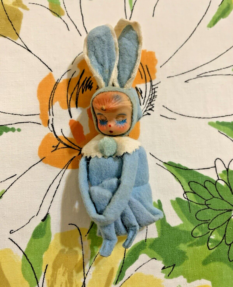 Vintage Felt Bunny Knee Hugger Pixie Elf Japan