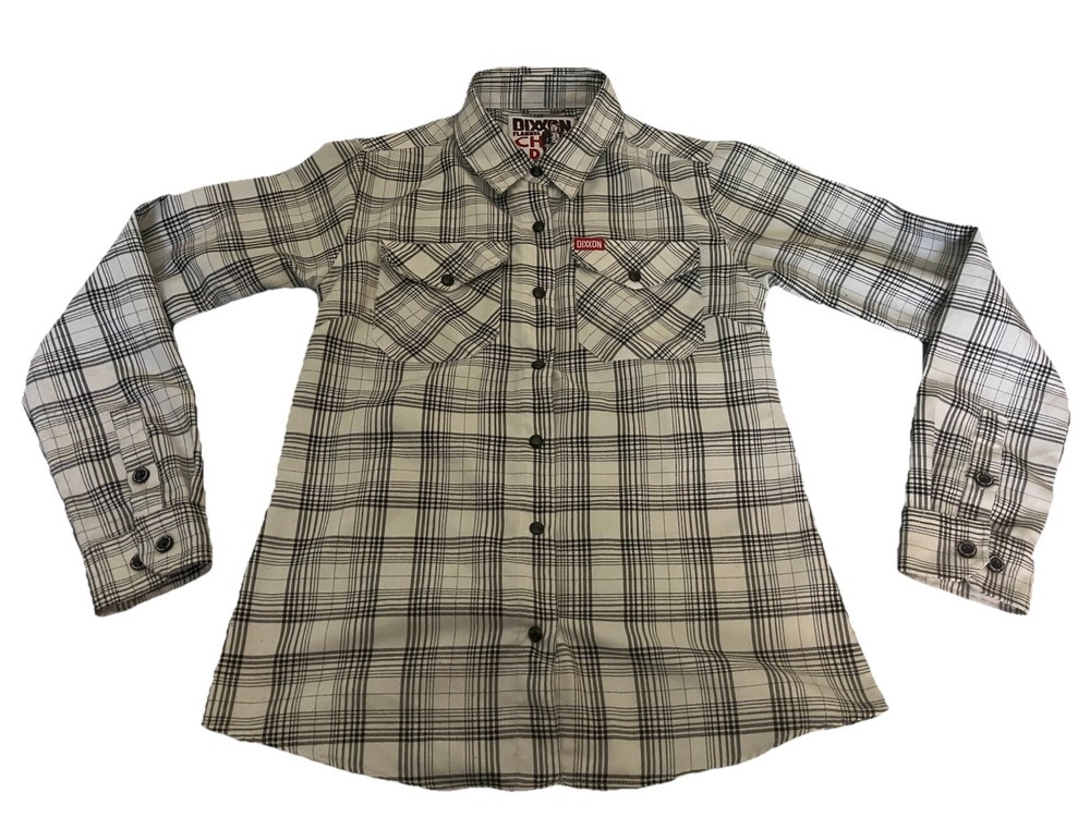Dixxon Flannel Shirt Womens White Plaid Charlie Chaplin Snap Buttons M