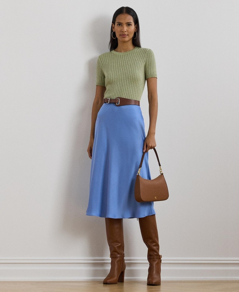 Lauren Ralph Lauren Women's Satin Charmeuse Midi Skirt Blue Size 14 1793