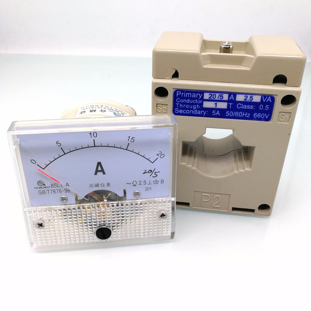 Analog AMP Current Panel Meter Gauge AC 0-20A 85L1 &Current Transformer