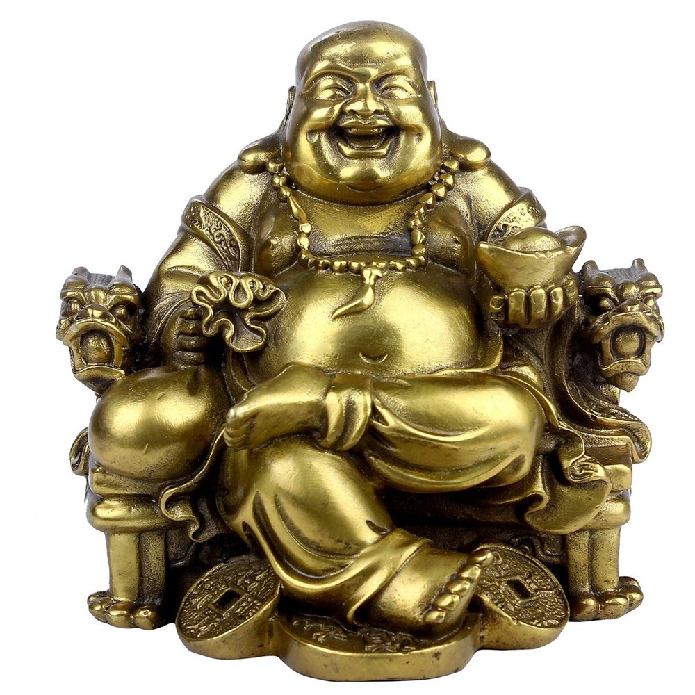 Feng Shui Handmade Maitreya Laughing Buddha Statue on Emperor Throne