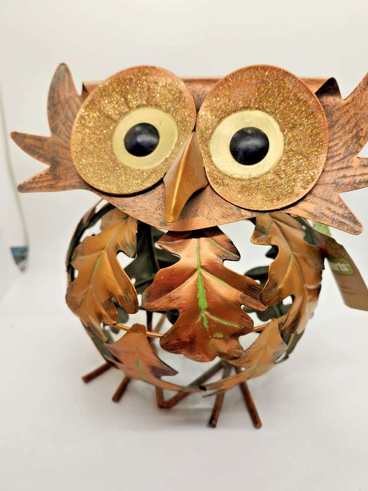 Metal Owl Pier 1 Imports Fall Owl Pumpkin Tealight Candle Holder Rustic Owl NWT