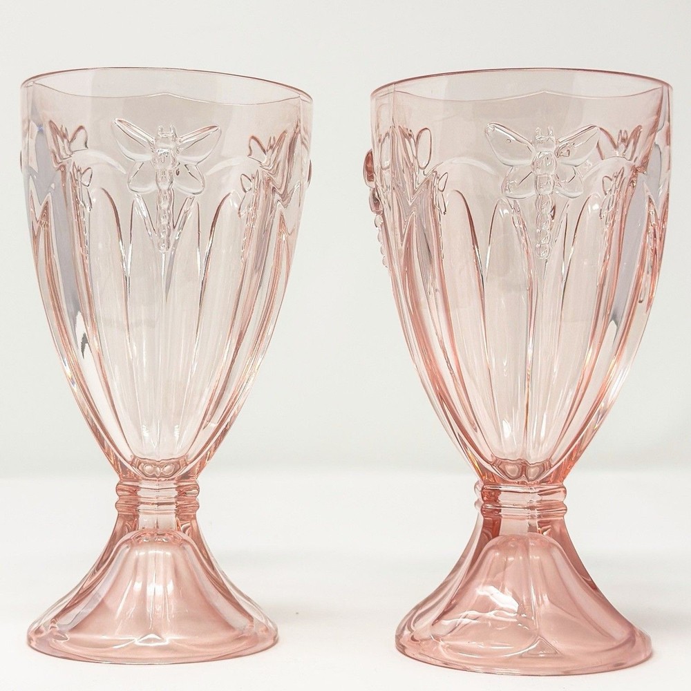 Lenox Butterfly Meadow Dragonfly Pink Wine Goblets Glasses Set of 2