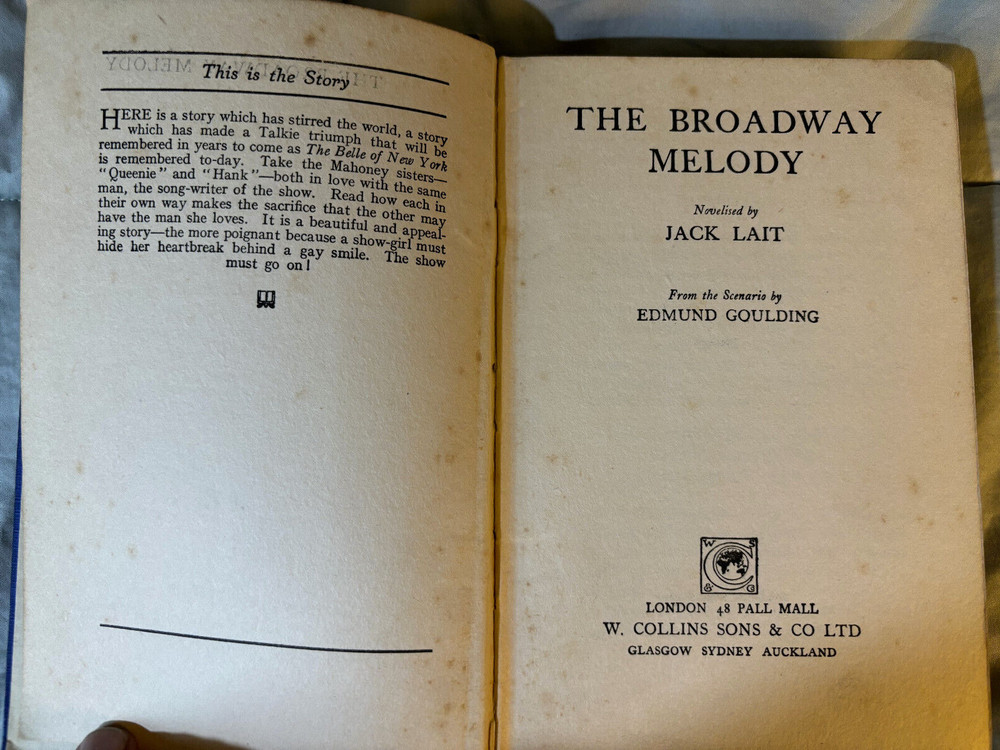 The Broadway Melody UK movie tie-in NO DJ circa 1929 VG Bessie Love - Anita Page