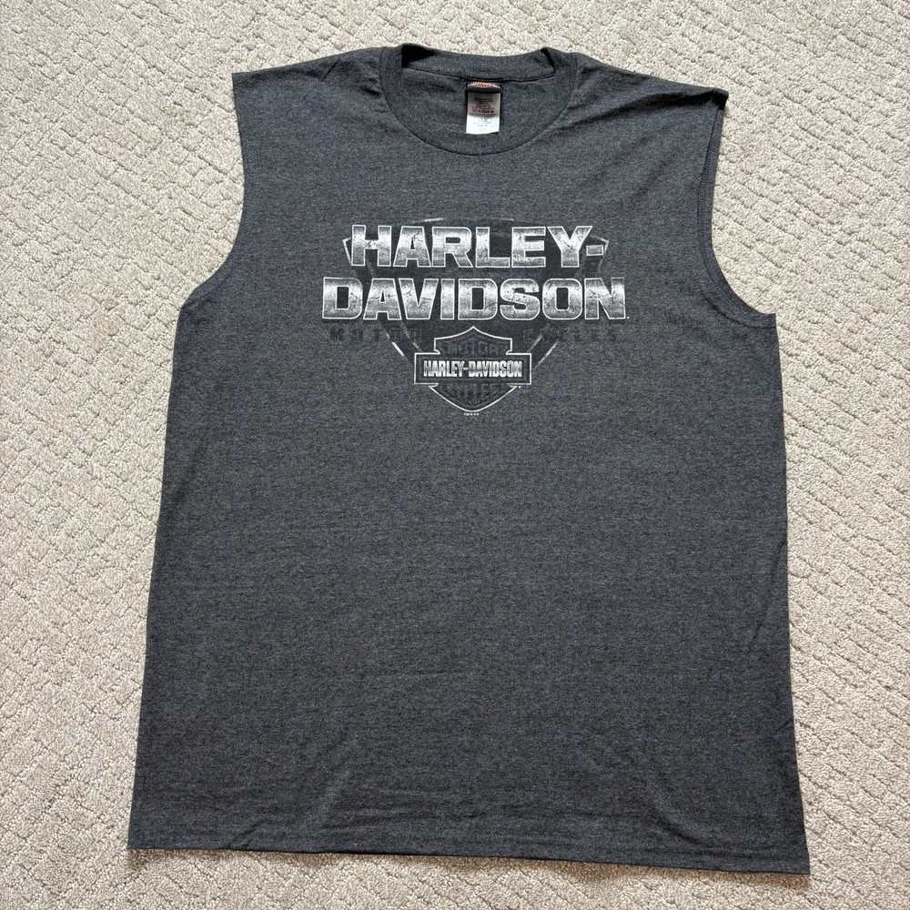 Harley-Davidson Sleeveless T-Shirt XL Gray Biker Muscle Shirt Graphic Logo
