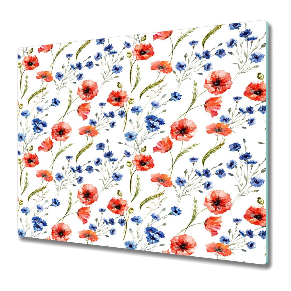Glass Induction Ceramic Hob Cover Vintage Poppies Floral Vintage 60x52