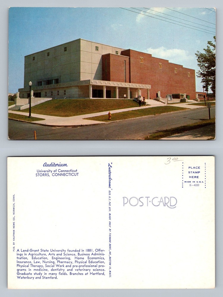 Storrs, CT-Connecticut, UConn Auditorium Modern Building Vintage Postcard