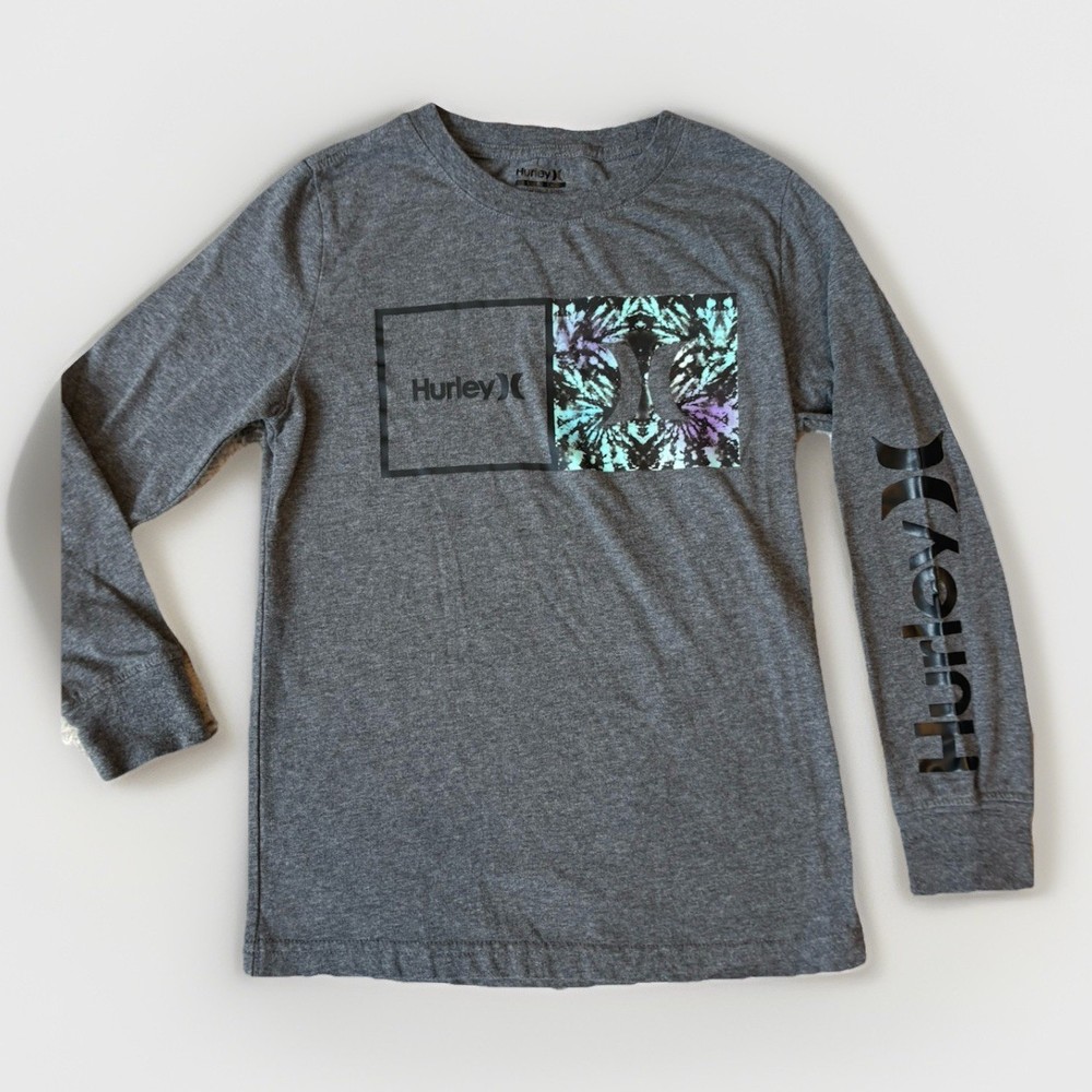 Boys S Small (8-10) Hurley Logo Long Sleeve Grey T-Shirt Tee Shirt EUC