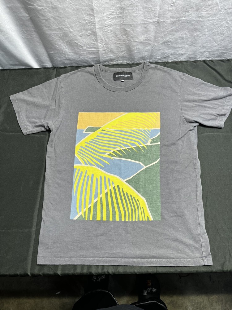 Vintage t shrit BIANCA CHANDÔN size L abstract landscape GRAPHIC TEE palm fronds-image