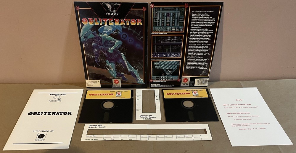 Vtg. 1989 Obliterator PC Video Game 2 Disk Floppy W/ Manuals Melbourne House