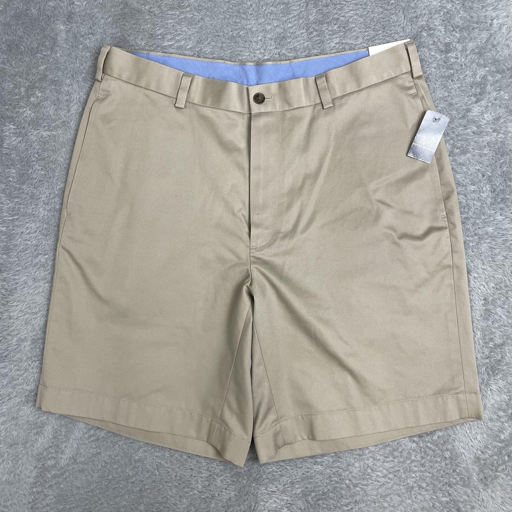 Brooks Brothers 346 Shorts Mens 34 Beige Lightweight Chino Wrinkle Free 9 Inseam