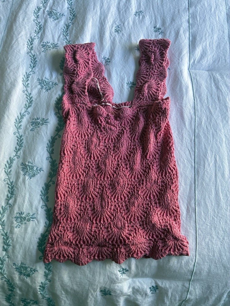 Free People Pink Knit Textured Square Neck Sleeveless Tank Top One Size