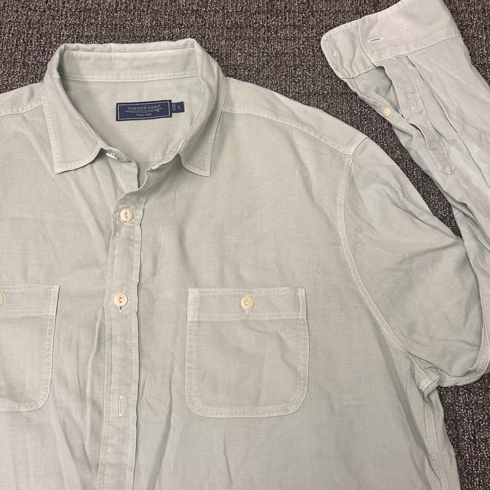 Vineyard Vines Linen Blend Shirt Mens Large Light Green Long Sleeve