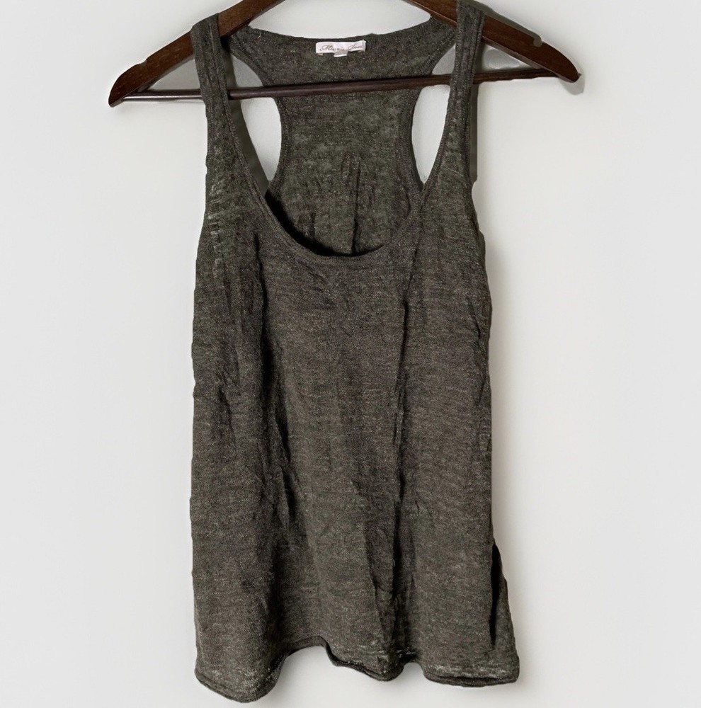 Minnie Rose Tank Top Size XS Linen Dark Olive Green Knit Casual Soft