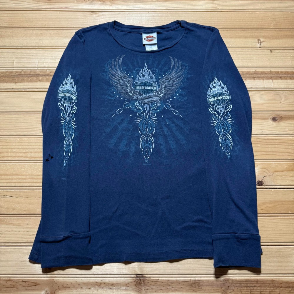 Harley-Davidson Wings Flames Lahaina Maui Hawaii Long Sleeve Biker Shirt Size XL