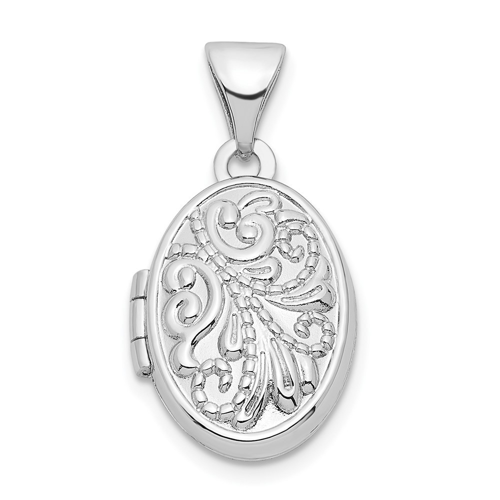 Sterling Silver Rhodium Plated 14mm Swirl Oval Locket Pendant 1.07g