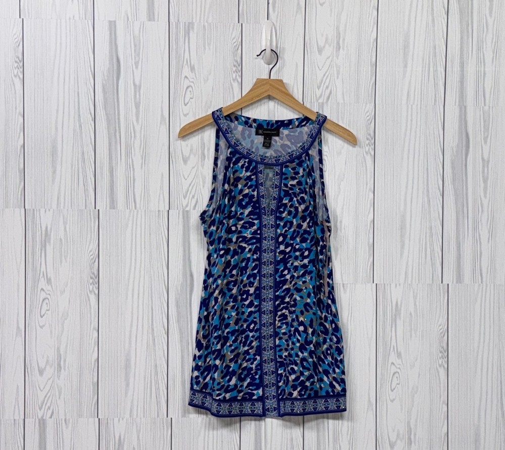 INC international concepts top womens size medium sleeveless blouse blue pattern