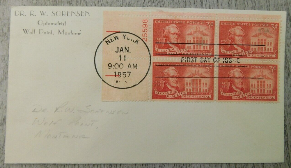 1st Day Issue New York 1957 Alexander Hamilton Bicentennial Stamp Envelope Cover