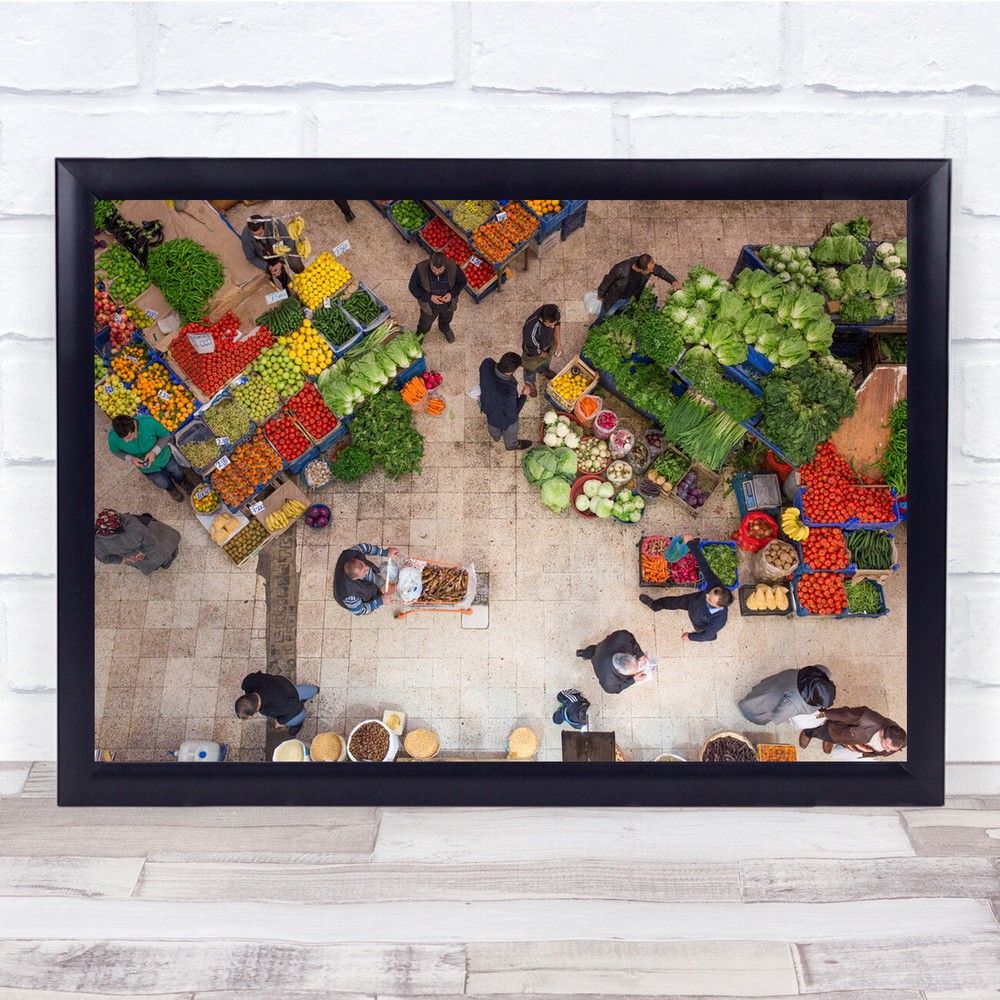 Aerial Above Street Market Food Shop Perspective Wall Art Print