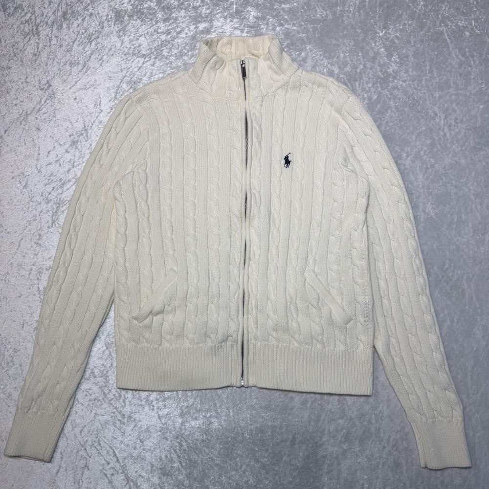 Women’s Polo Ralph Lauren sport white cable knit zip up sweater-XL