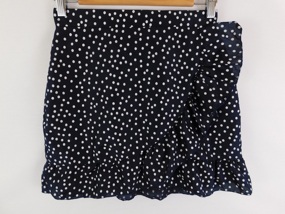 Pretty Little Thing Black White Polka Dot Frilled Mini Skirt Womens Size 10