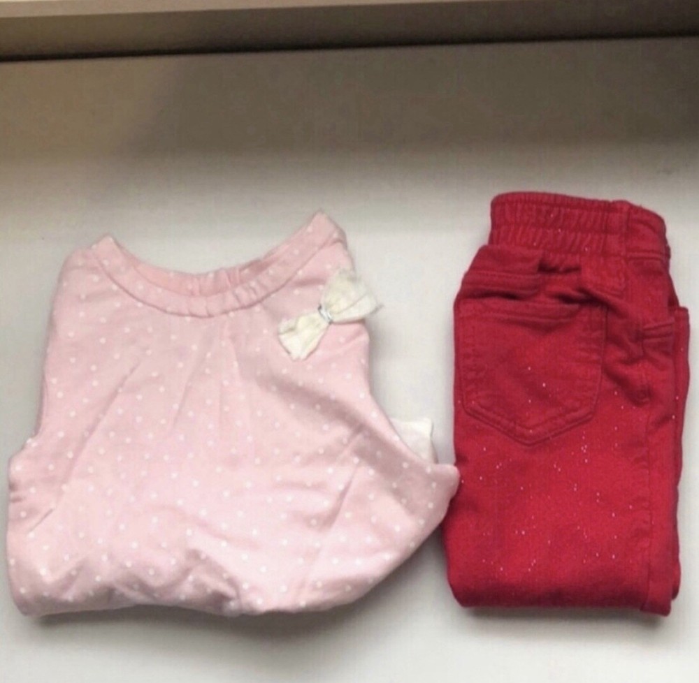 Set of 2 Girls Clothes Sz18-24 Months.New Carter’s Top,Childrens Place Red Pants