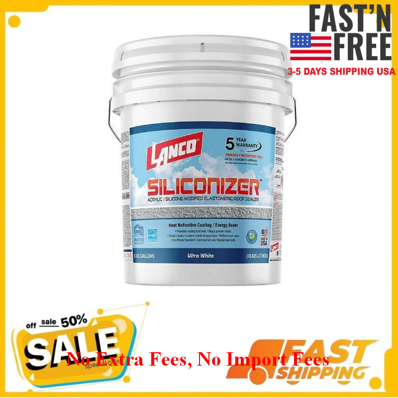 Lanco Siliconizer Acrylic Elastomeric White Reflective Roof Sealer, 5 gallon
