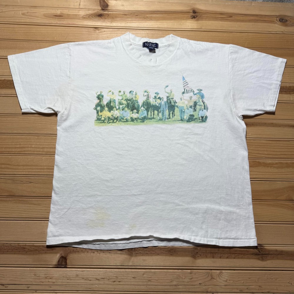 Vintage 1993 American Flag Cowboy Horse Western Rodeo Graphic T-Shirt USA - XL