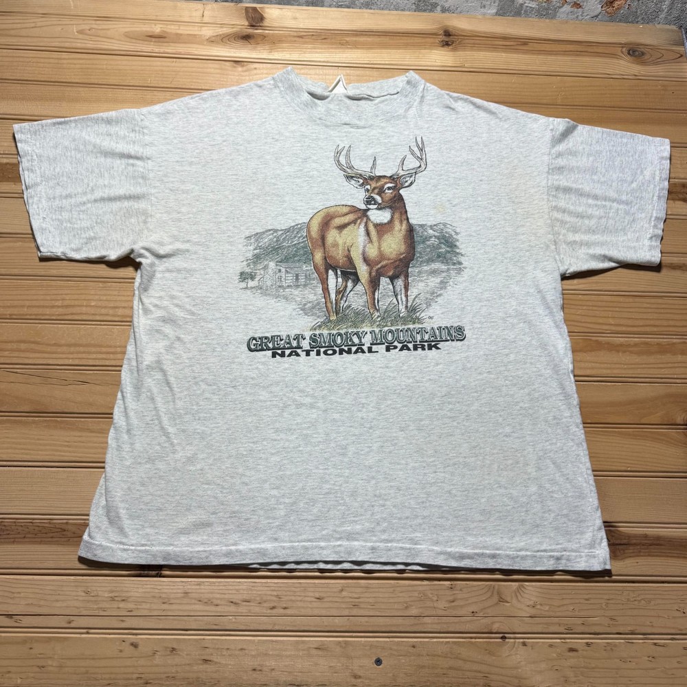 Vintage 90s Great Smoky Mountains National Park Deer Nature Souvenir T-Shirt XL