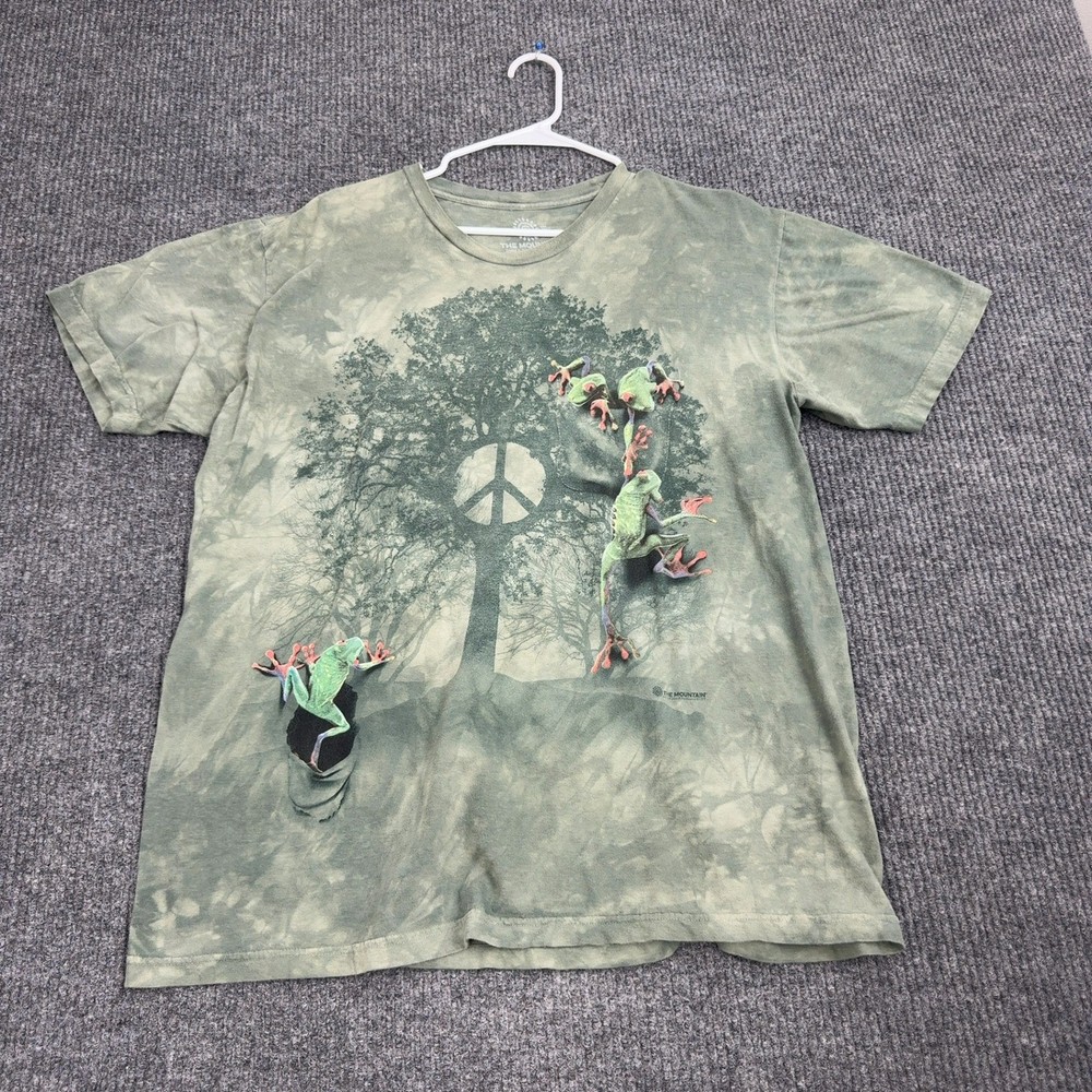 The Mountain T Shirt Mens XL Green Cotton Peace Tree Frog Tie Dye Nature Gorp
