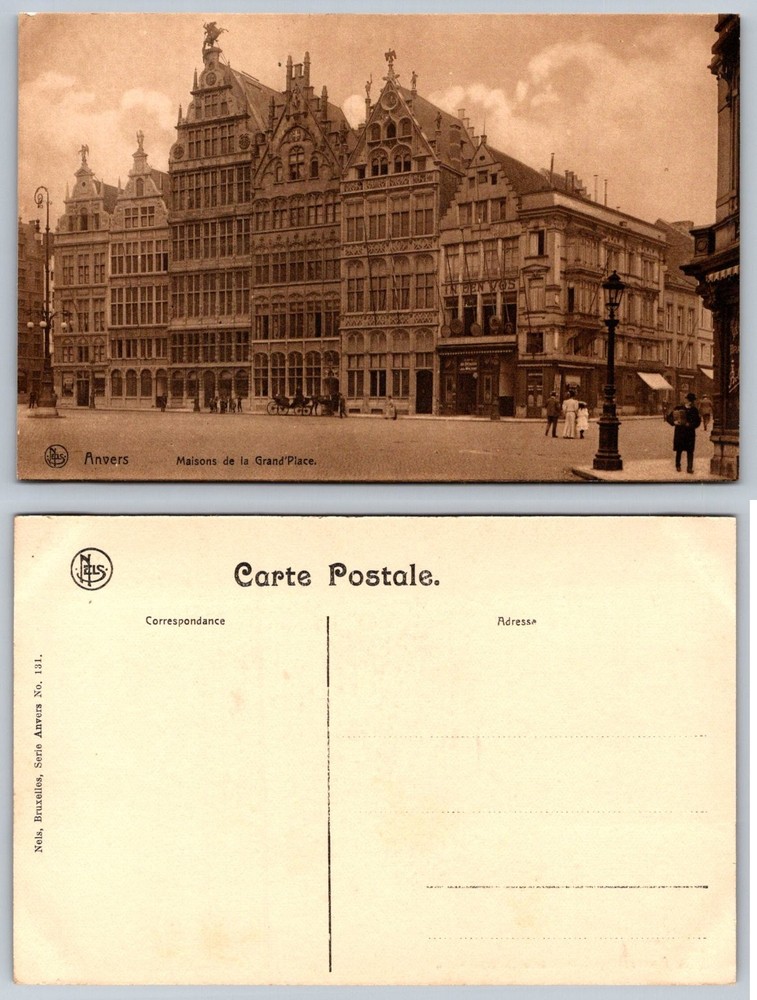 Anvers Belgium Grand Place Nels RPPC Antwerp Historic Grote Markt Postcard 1900s
