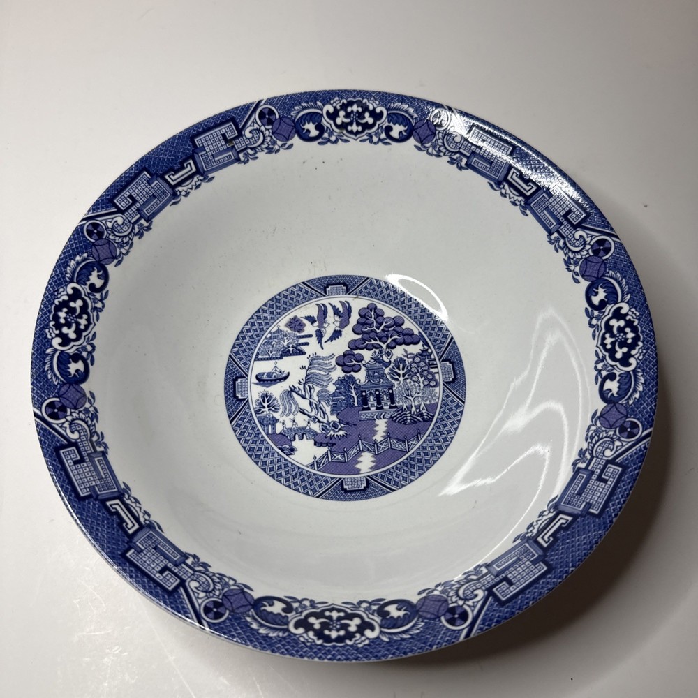 Antique W. Ridgway Semi China Large Bowl Blue Willow Pattern England 9”